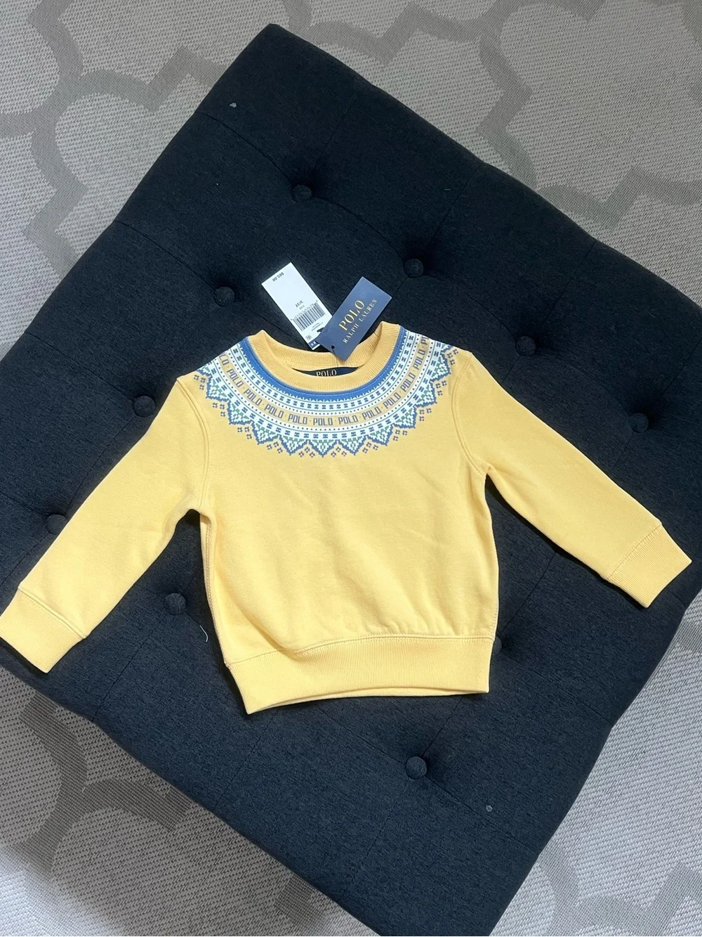 Ralph Lauren Yellow Sweater with Blue Fair Isle Yoke